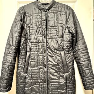 North Face relaxed fit thigh length black snap up jacket